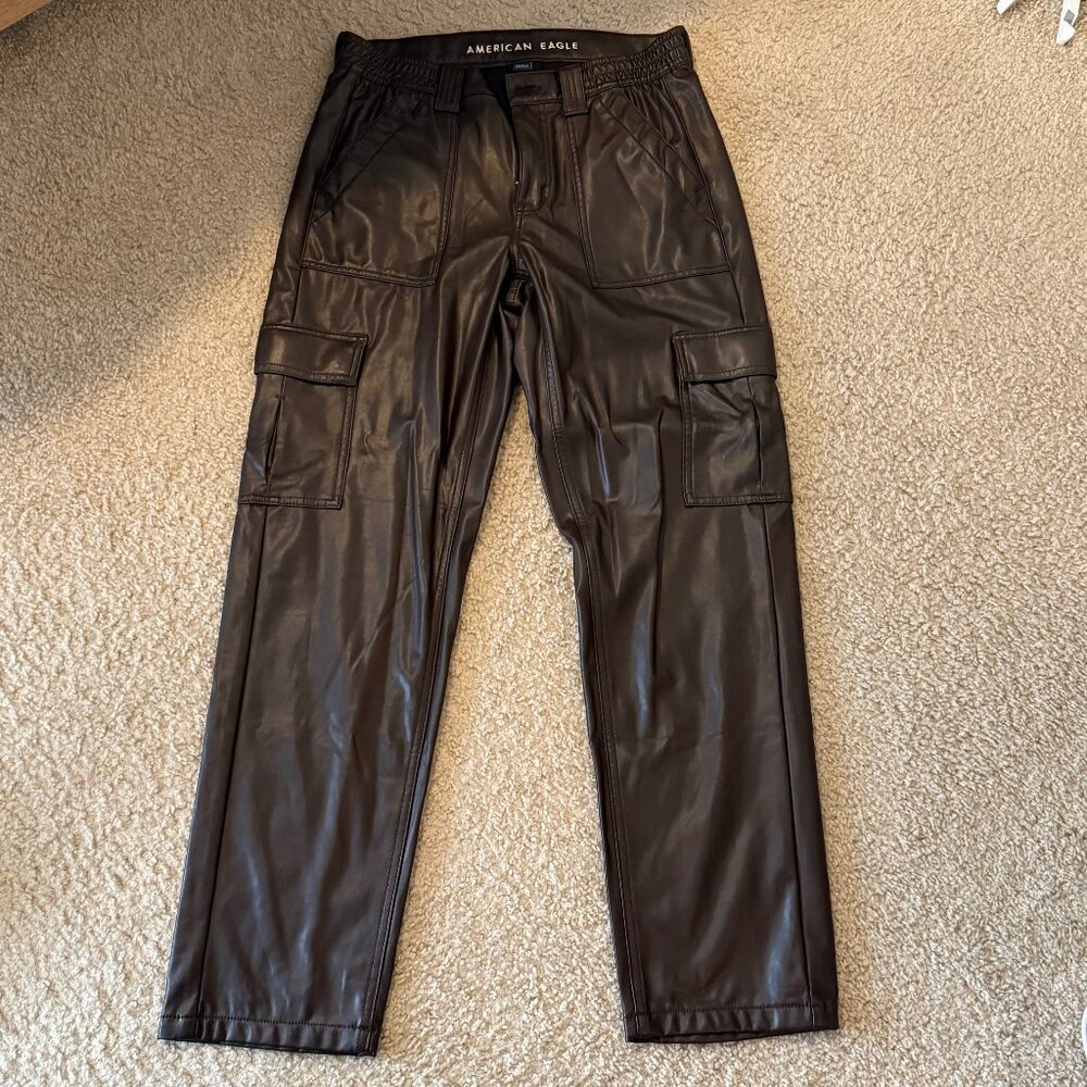 American Eagle Dark Brown Leather Stretch Cargo pant